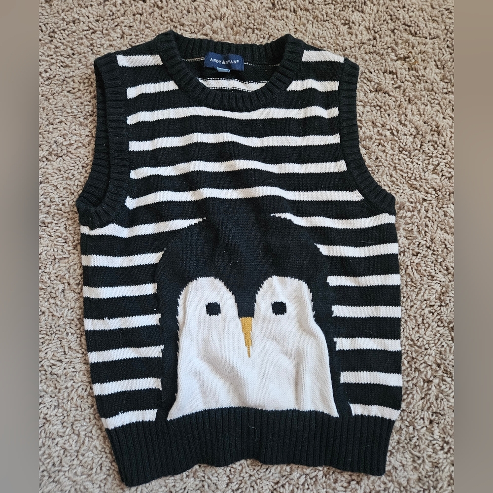 Andy & Evan Black White Striped Sweater Vest Penguin 6 Corky Fun Zoo Christmas